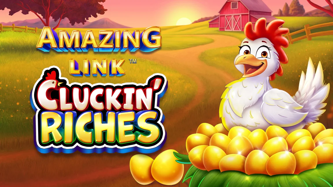 The promotional header for Amazing Link™ Cluckin' Riches, an online slot game on Betty.ca.