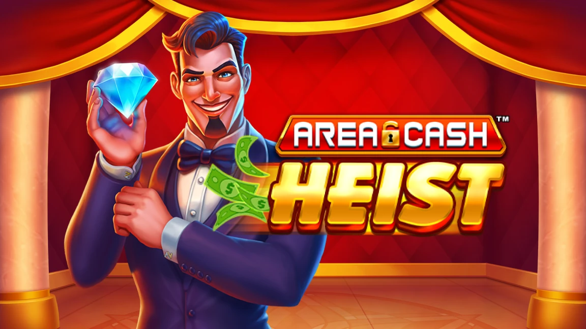 The promotional header for Area Cash™ Heist, an online slot game on Betty.ca.