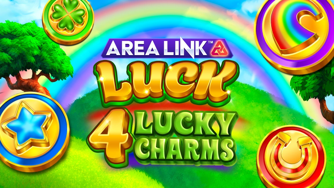 The promotional header for Area Link™ Luck 4 Lucky Charms, an online slot game on Betty.ca.