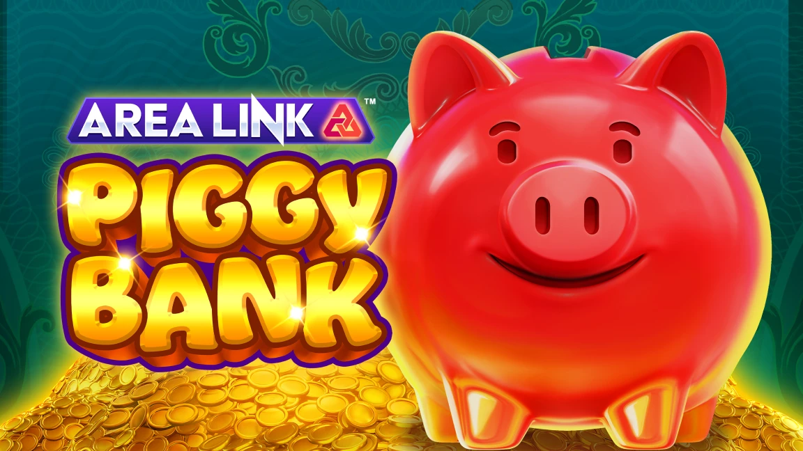 The promotional header for Area Link™ Piggy Bank, an online slot game on Betty.ca.