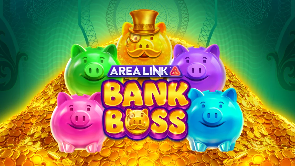 The promotional header for Area Link™ Bank Boss, an online slot game on Betty.ca.