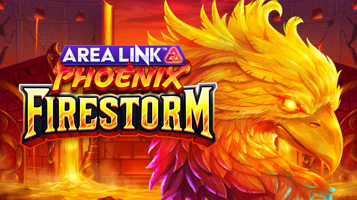 The promotional header for Area Link™ Phoenix Firestorm, an online slot game on Betty.ca.