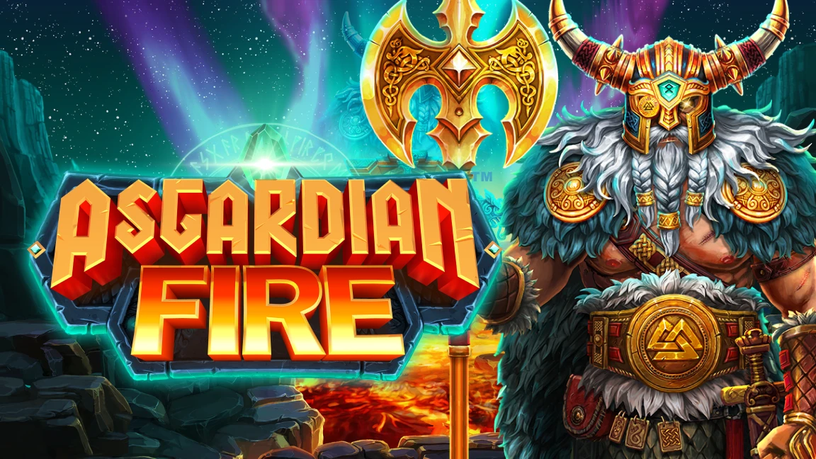 The promotional header for Asgardian Fire ™, an online slot game on Betty.ca.