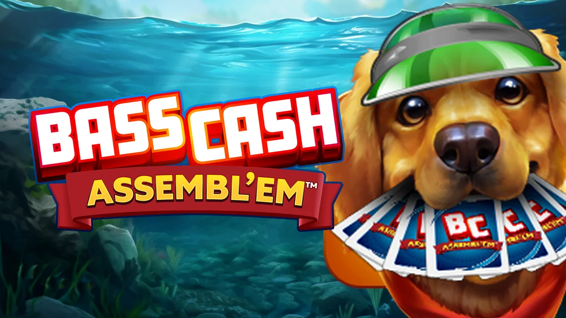 The promotional header for Bass Cash ASSEMBL'EM, an online slot game on Betty.ca.