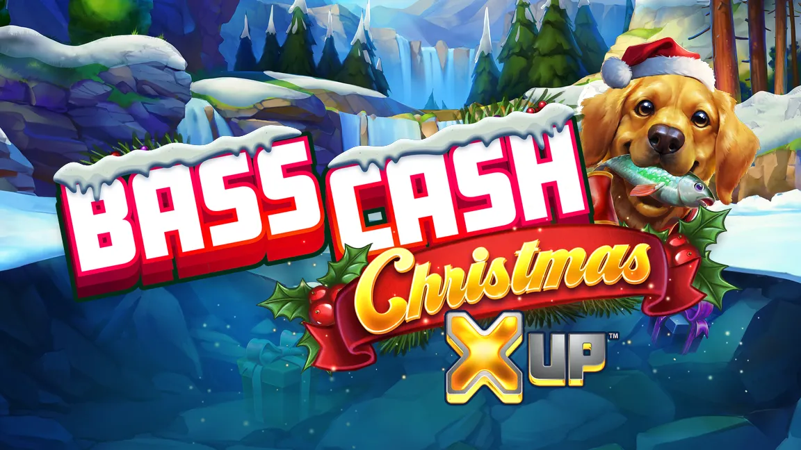 The promotional header for Bass Cash Christmas X UP™, an online slot game on Betty.ca.