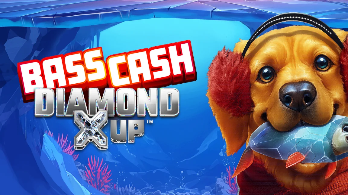 The promotional header for Bass Cash Diamond X UP™, an online slot game on Betty.ca.
