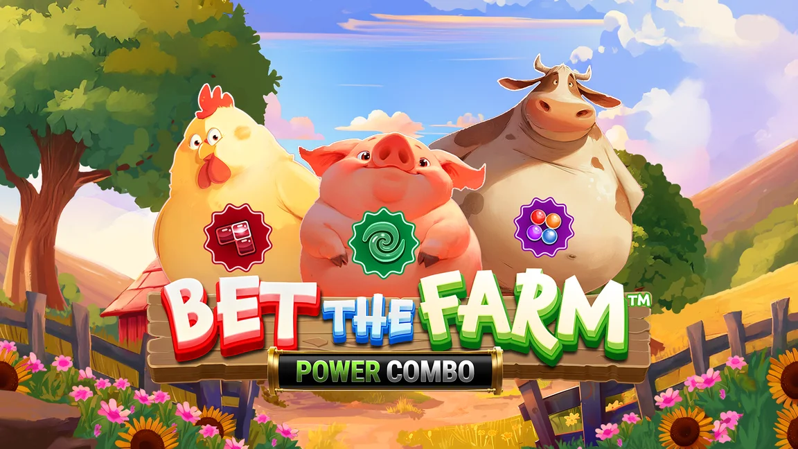 The promotional header for Bet the Farm Power Combo™, an online slot game on Betty.ca.