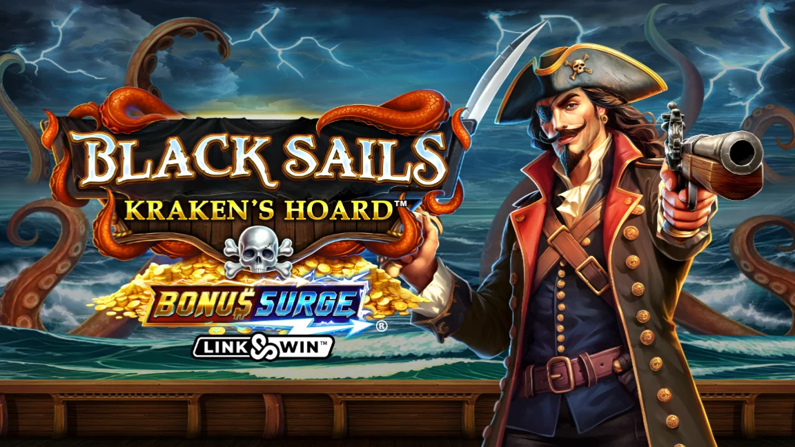 The promotional header for Black Sails: Kraken’s Hoard™, an online slot game on Betty.ca.