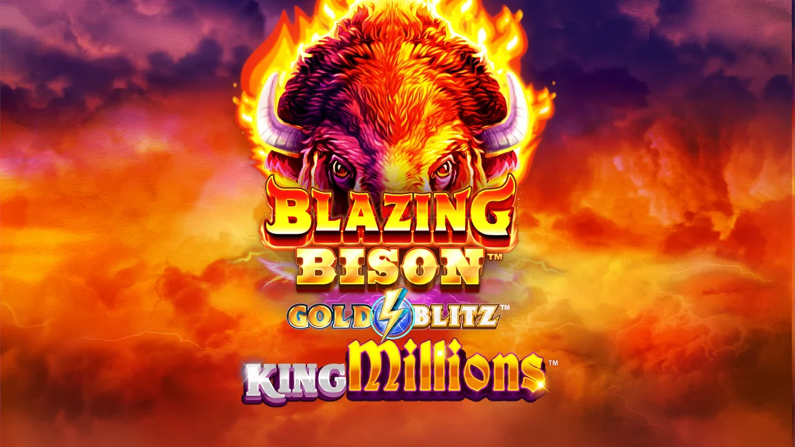 The promotional header for Blazing Bison™ Gold Blitz™ King Millions™, an online slot game on Betty.ca.