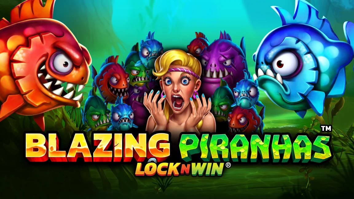 The promotional header for Blazing Piranhas™, an online slot game on Betty.ca.