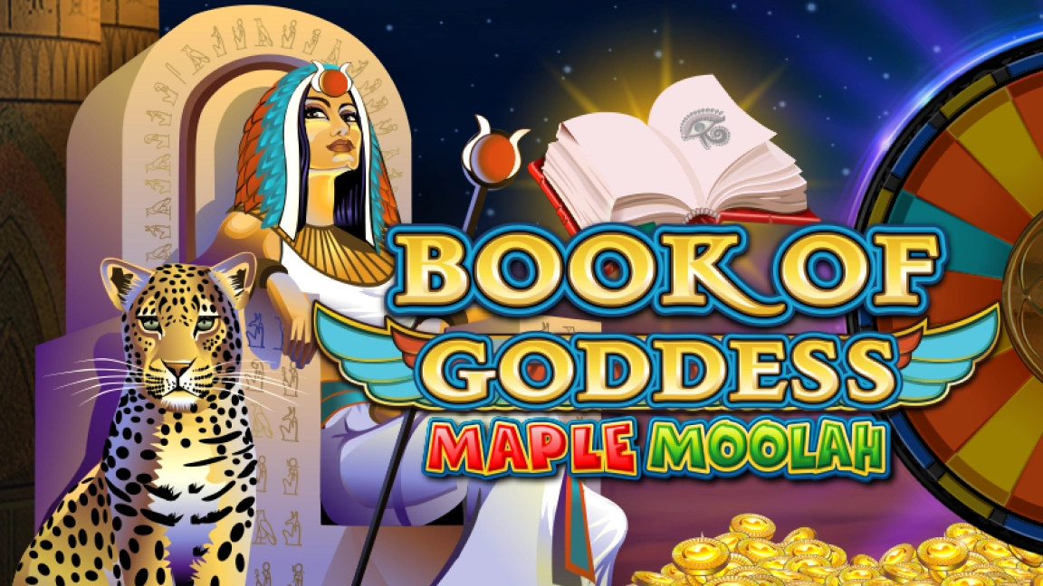 The promotional header for Book of Goddess Maple Moolah, an online slot game on Betty.ca.