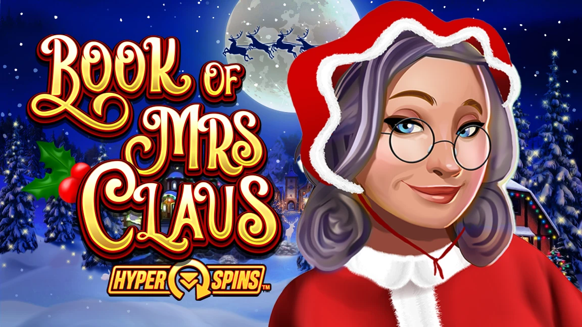 The promotional header for Book Of Mrs Claus, an online slot game on Betty.ca.