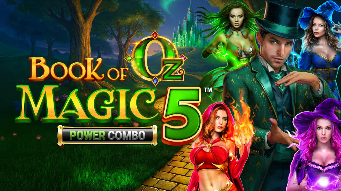 The promotional header for Book of Oz Magic 5™ POWER COMBO™, an online slot game on Betty.ca.