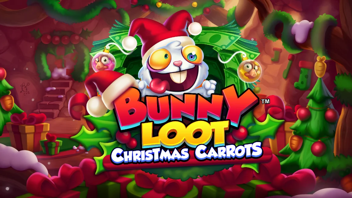 The promotional header for Bunny Loot Christmas Carrots™, an online slot game on Betty.ca.