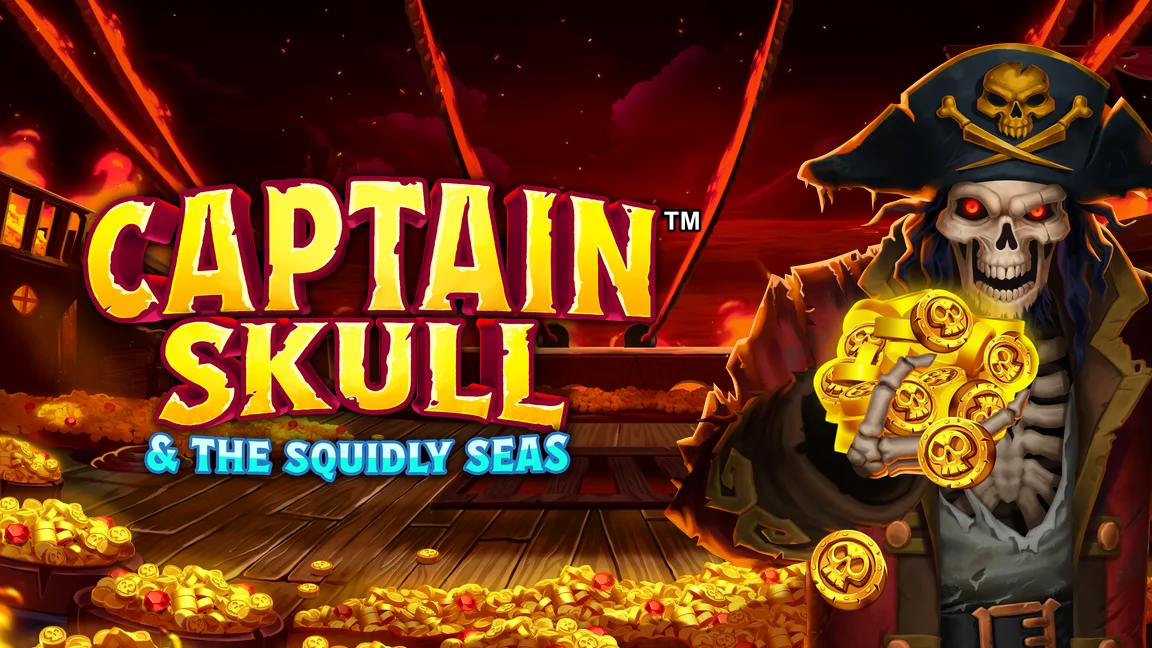 The promotional header for Captain Skull & the Squidly Seas™, an online slot game on Betty.ca.