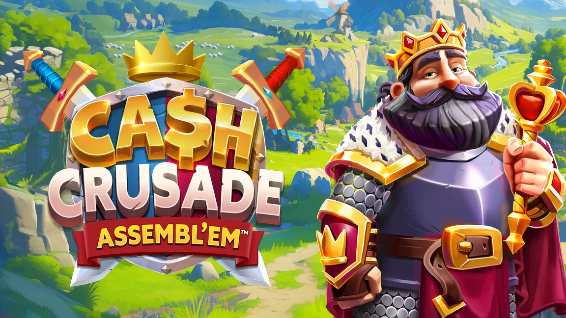 The promotional header for Cash Crusade ASSEMBL'EM™, an online slot game on Betty.ca.