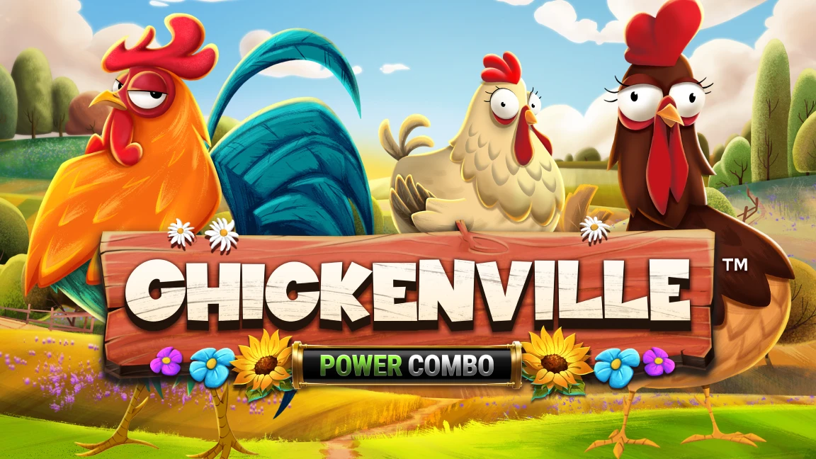 The promotional header for Chickenville POWER COMBO™, an online slot game on Betty.ca.