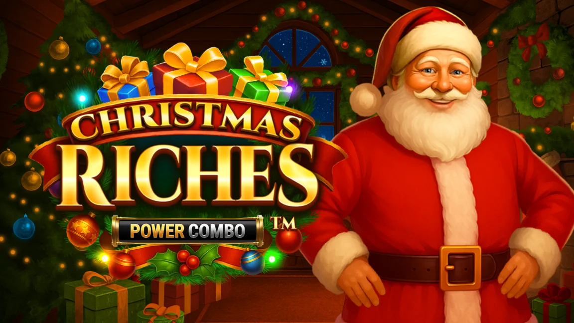 The promotional header for Christmas Riches Power Combo, an online slot game on Betty.ca.
