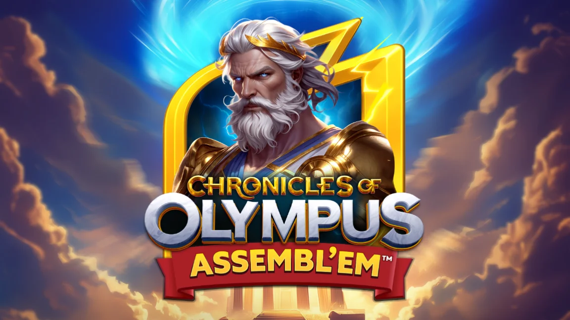 The promotional header for Chronicles of Olympus Assembl'em™, an online slot game on Betty.ca.