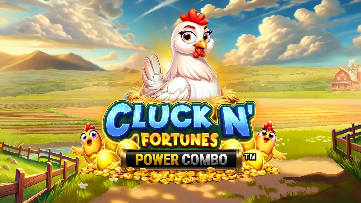 The promotional header for Cluck N’ Fortunes Power Combo, an online slot game on Betty.ca.