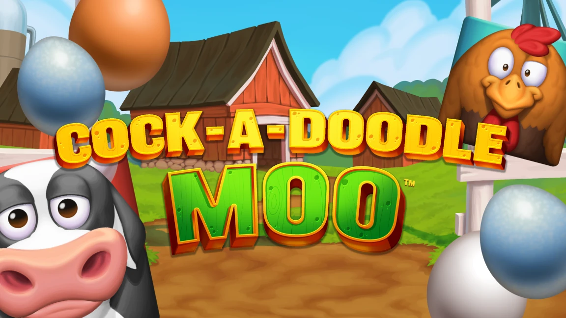The promotional header for Cock-A-Doodle Moo™, an online slot game on Betty.ca.