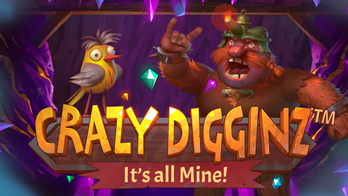 The promotional header for Crazy Digginz™ - It's all Mine!, an online slot game on Betty.ca.