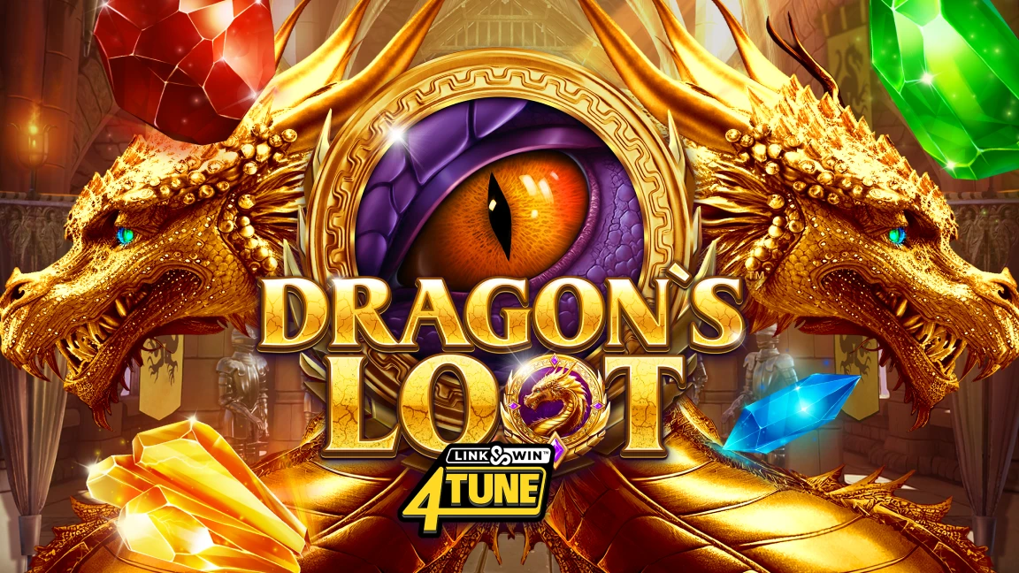 The promotional header for Dragon's Loot Link&Win 4Tune™, an online slot game on Betty.ca.