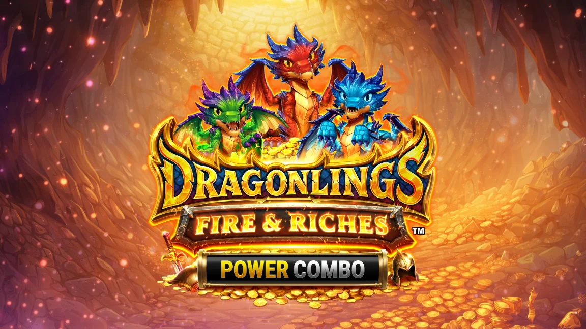 The promotional header for Dragonlings: Fire & Riches™ Power Combo, an online slot game on Betty.ca.