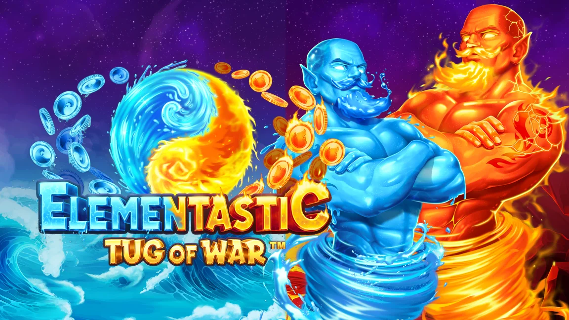 The promotional header for Elementastic Tug of War™, an online slot game on Betty.ca.