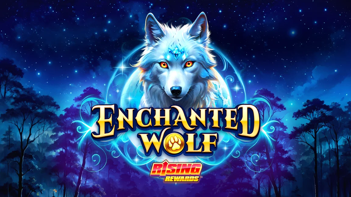 The promotional header for Enchanted Wolf: Rising Rewards™, an online slot game on Betty.ca.