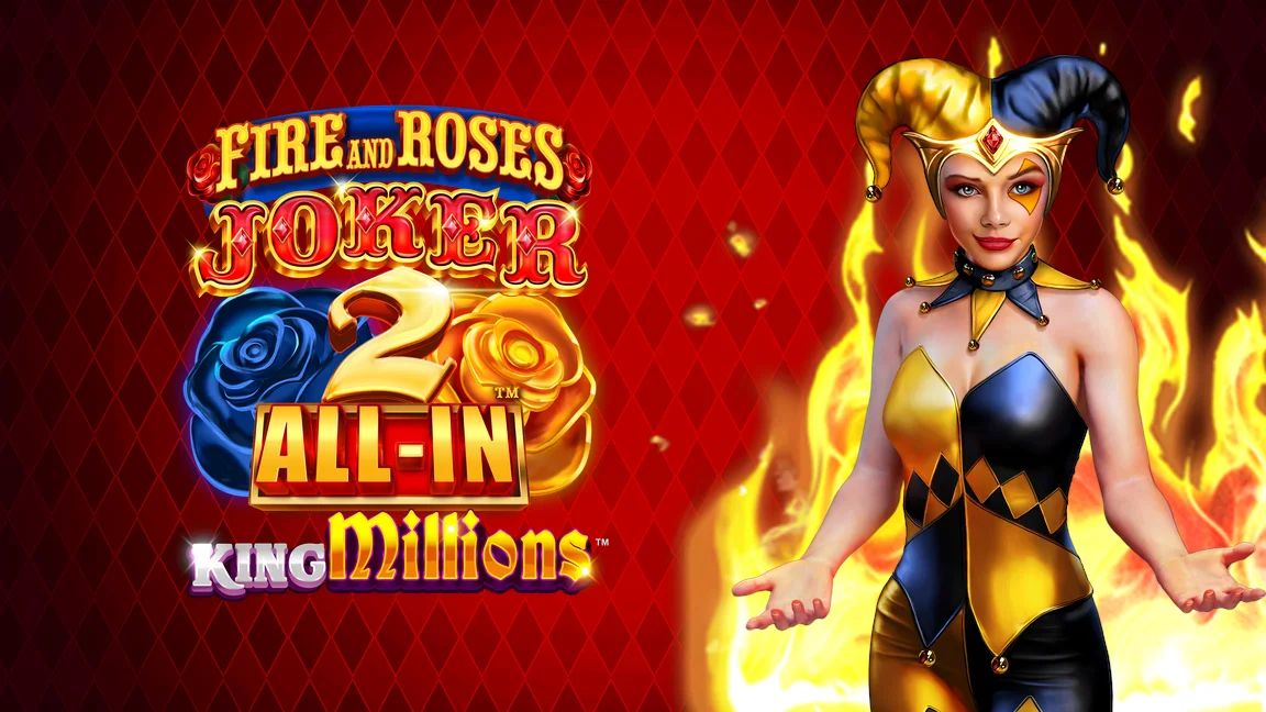 The promotional header for Fire and Roses Joker 2 All-In™ King Millions™, an online slot game on Betty.ca.