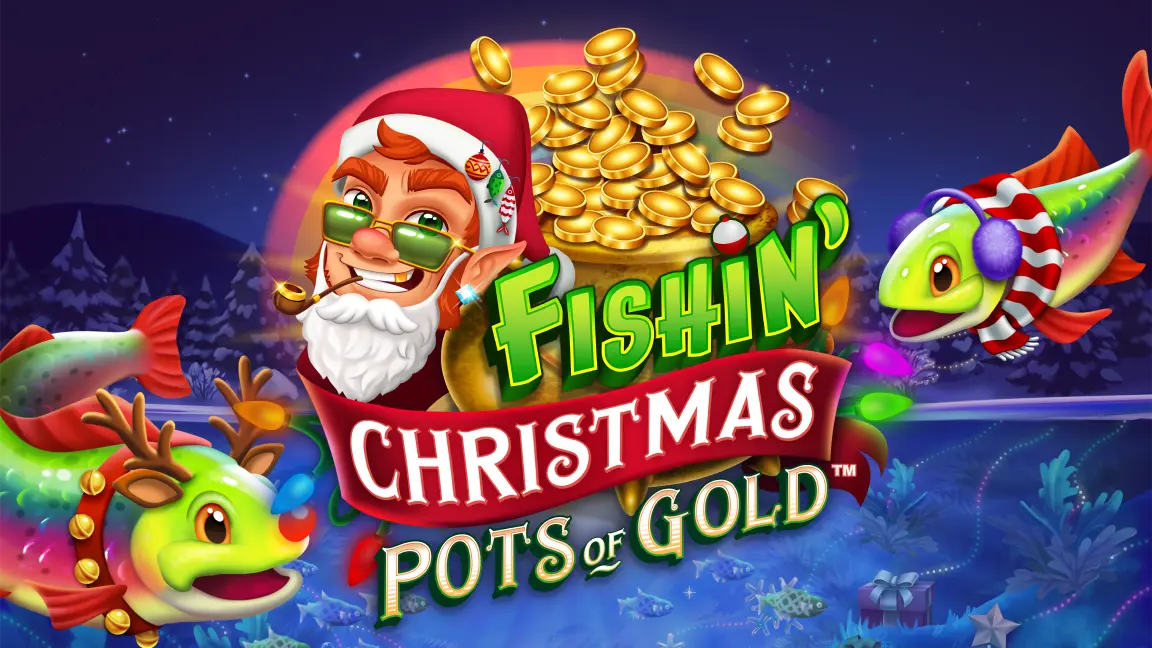 The promotional header for Fishin' Christmas Pots Of Gold™, an online slot game on Betty.ca.