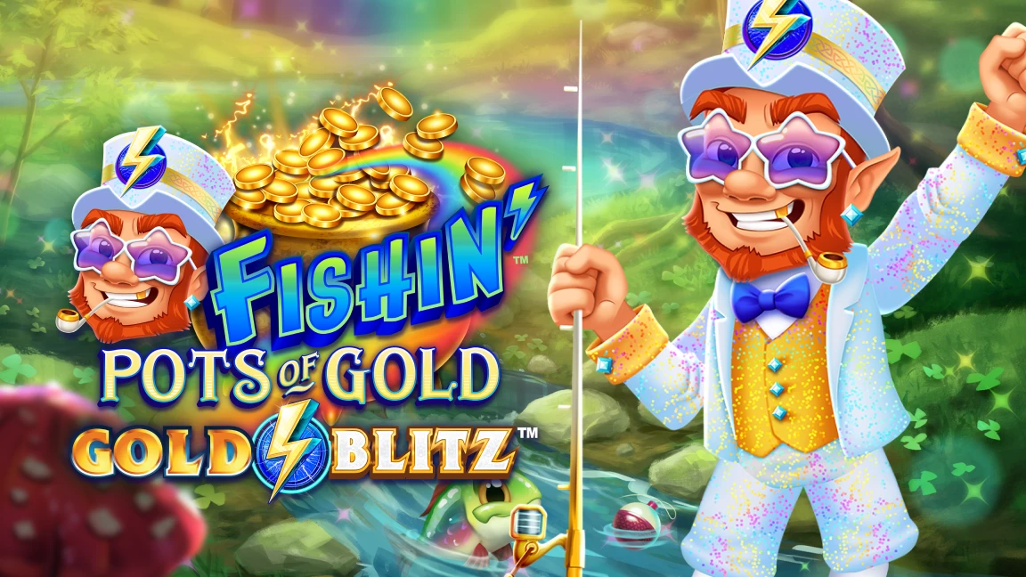 The promotional header for Fishin' Pots of Gold™: Gold Blitz™, an online slot game on Betty.ca.