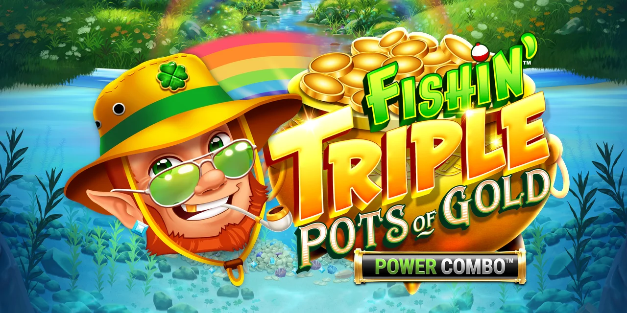 The promotional header for Fishin' Triple Pots of Gold™ POWER COMBO™, an online slot game on Betty.ca.