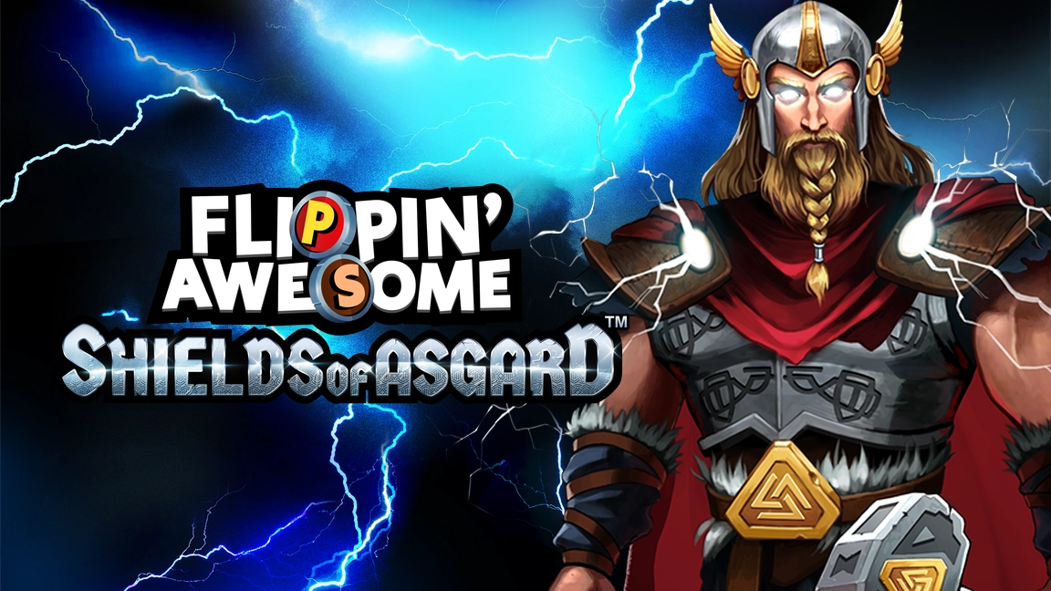The promotional header for Flippin' Awesome Shields of Asgard™, an online slot game on Betty.ca.