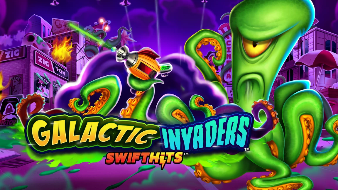 The promotional header for Galactic Invaders™, an online slot game on Betty.ca.