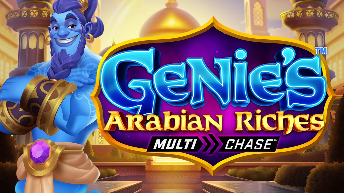 The promotional header for Genie's Arabian Riches™, an online slot game on Betty.ca.