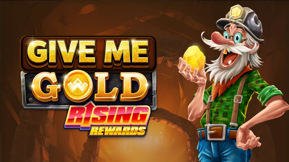 The promotional header for Give Me Gold: Rising Rewards, an online slot game on Betty.ca.