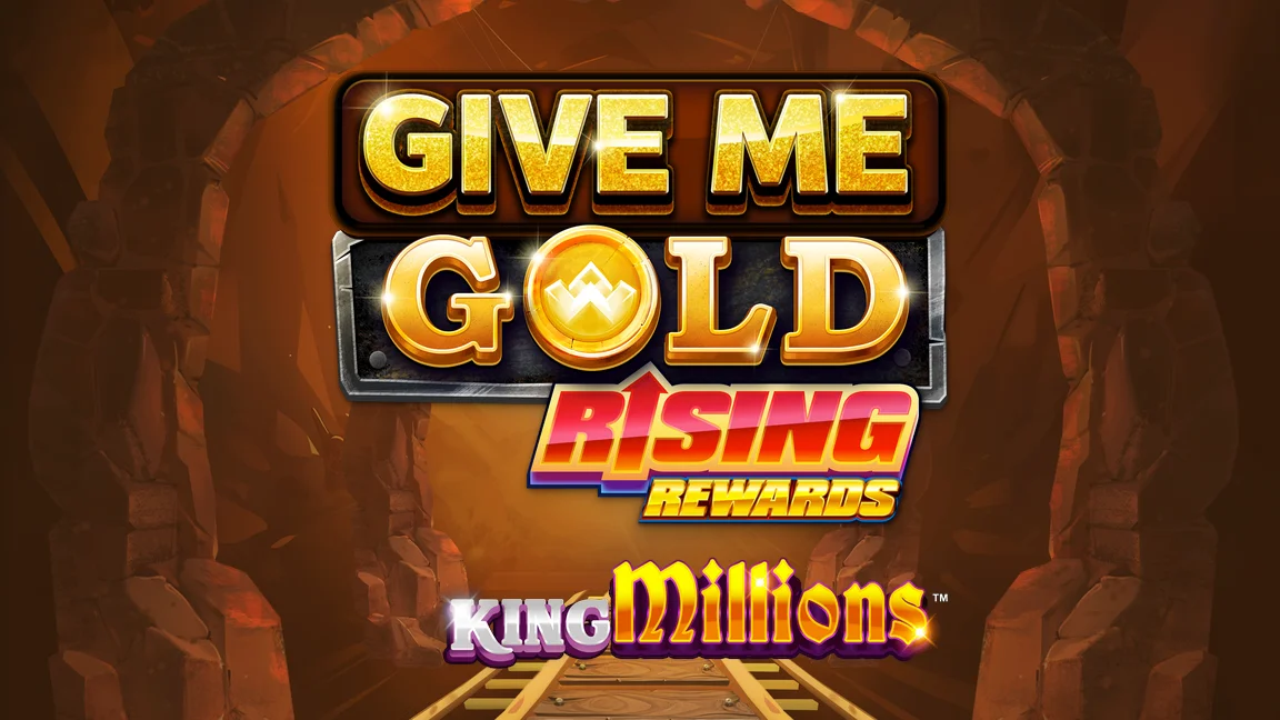 The promotional header for Give Me Gold: Rising Rewards King Millions™, an online slot game on Betty.ca.