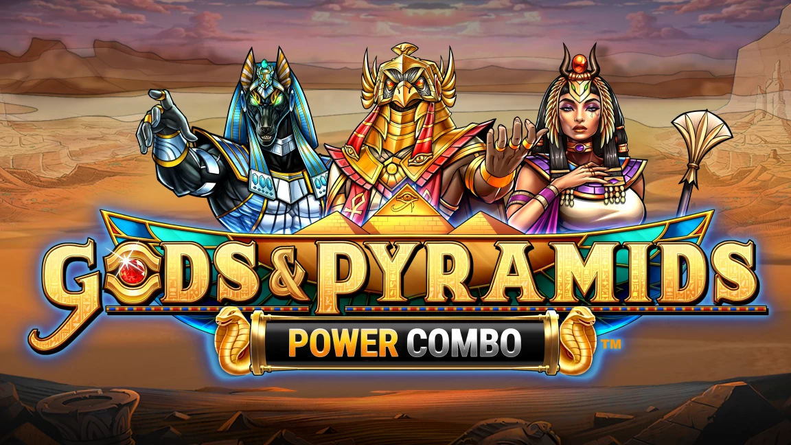 The promotional header for Gods & Pyramids Power Combo™, an online slot game on Betty.ca.