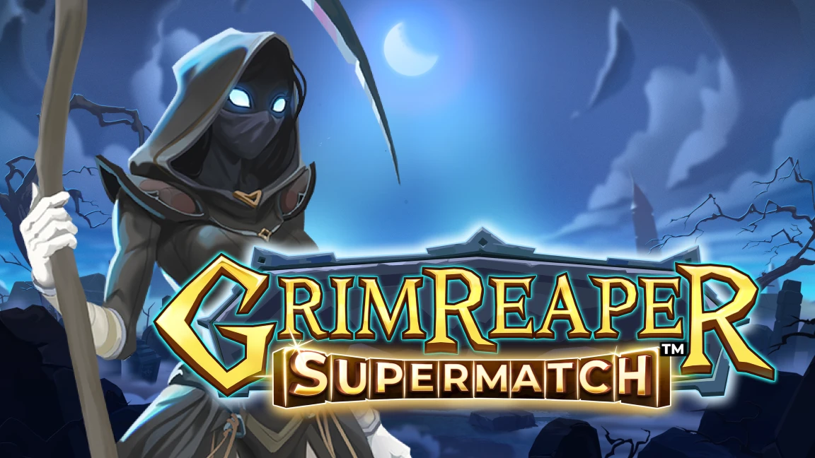 The promotional header for Grim Reaper Supermatch™, an online slot game on Betty.ca.
