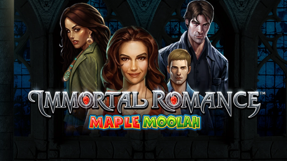 The promotional header for Immortal Romance Maple Moolah, an online slot game on Betty.ca.
