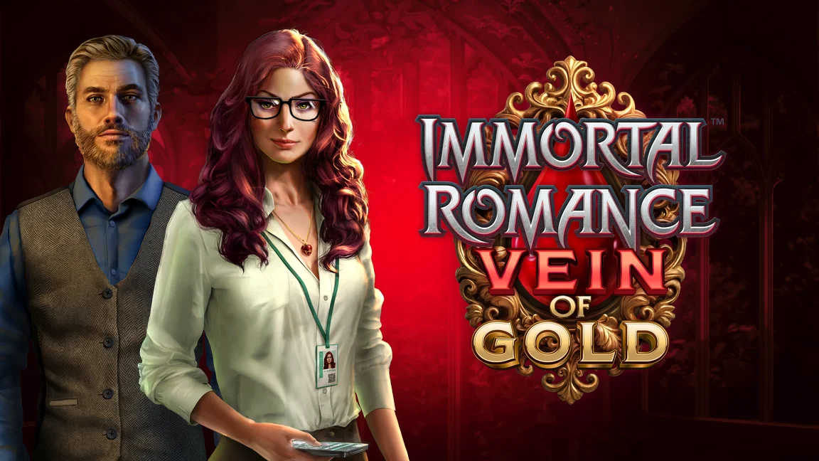 The promotional header for Immortal Romance Vein of Gold™, an online slot game on Betty.ca.