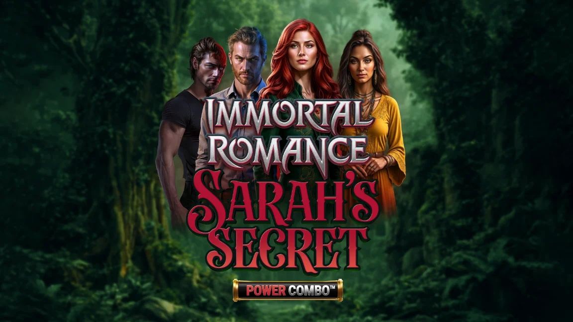 The promotional header for Immortal Romance: Sarah’s Secret Power Combo, an online slot game on Betty.ca.