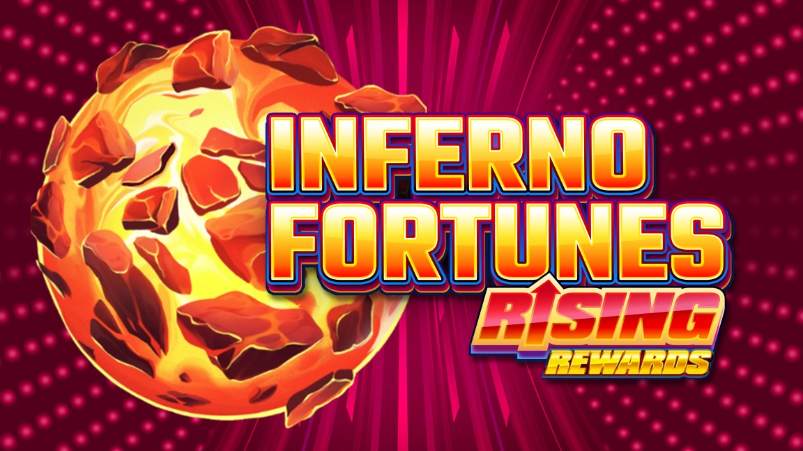 The promotional header for Inferno Fortunes: Rising Rewards™, an online slot game on Betty.ca.