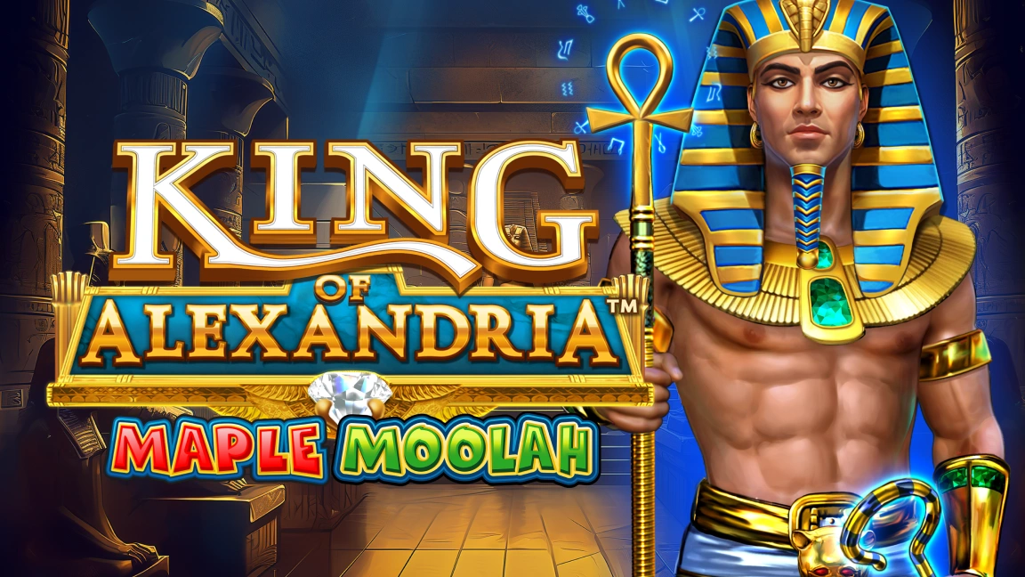 The promotional header for King of Alexandria Maple&nbsp;Moolah, an online slot game on Betty.ca.