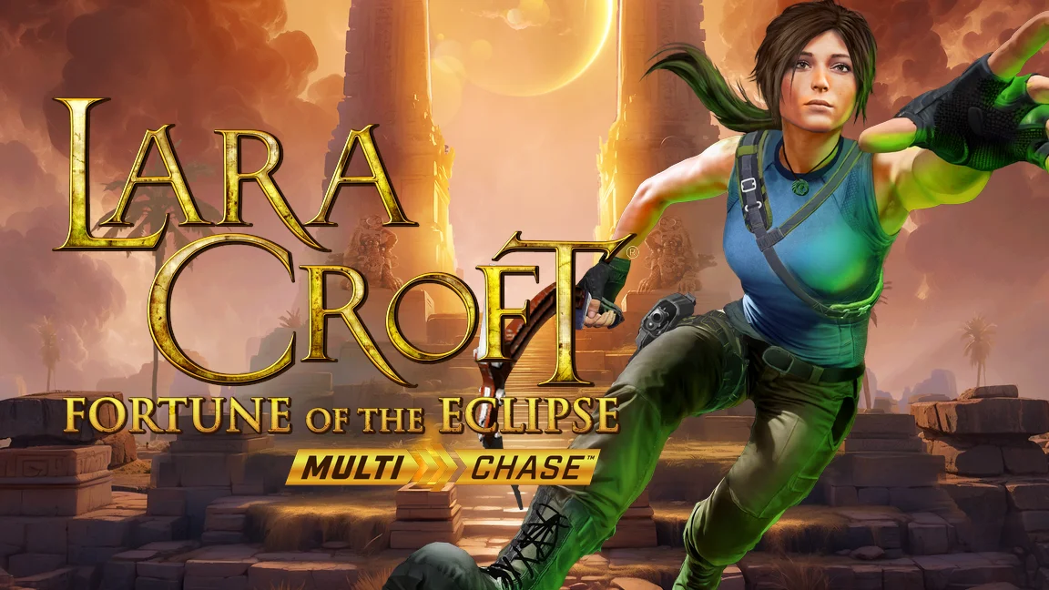 The promotional header for Lara Croft: Fortunes of the Eclipse, an online slot game on Betty.ca.