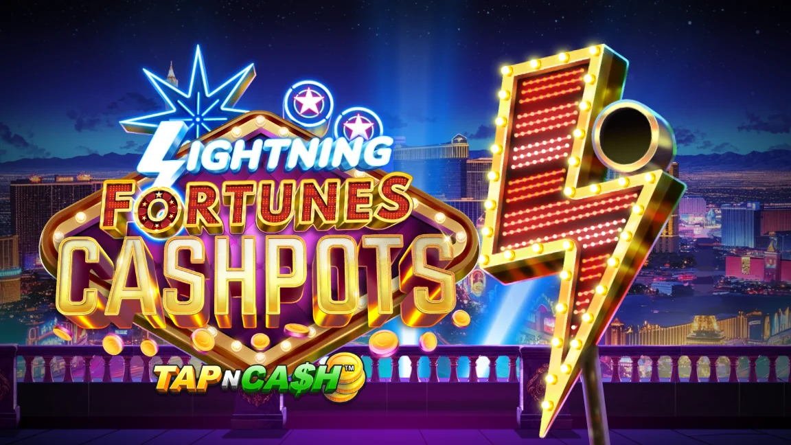 The promotional header for Lightning Fortunes Cashpots - Tap n Cash™, an online slot game on Betty.ca.