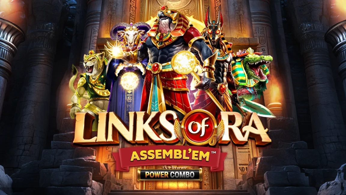 The promotional header for Links of Ra ASSEMBL'EM POWER COMBO™, an online slot game on Betty.ca.