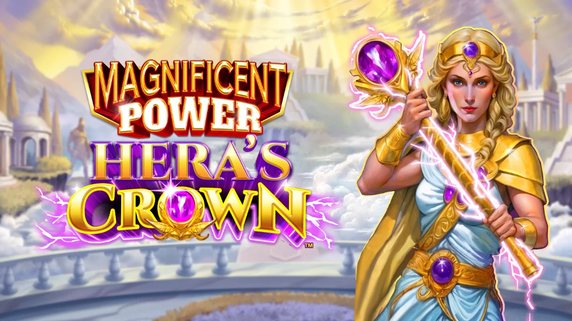 The promotional header for Magnificent Power Hera's Crown, an online slot game on Betty.ca.
